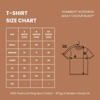 Homeboy Adult Colour Blast Size Chart