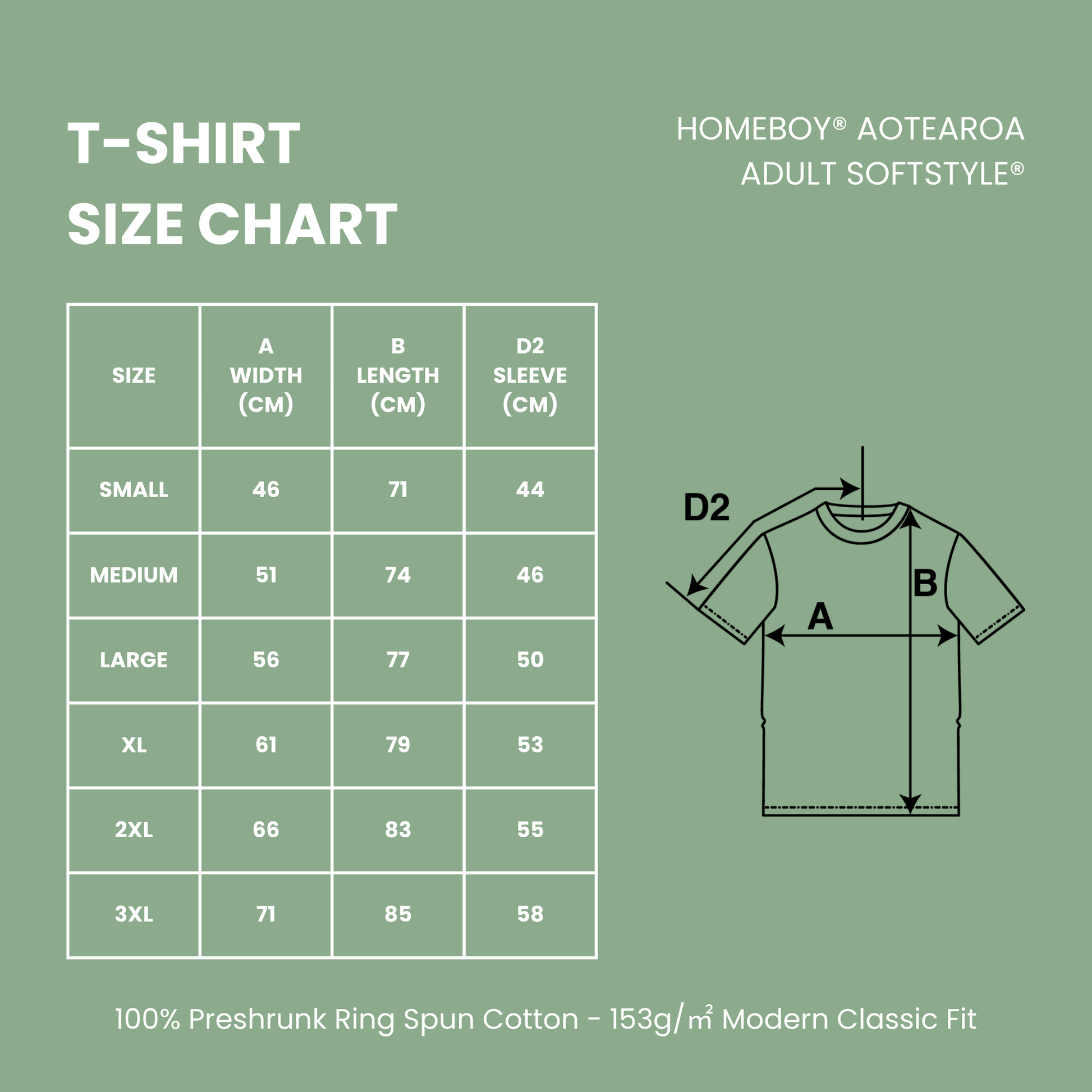 Homeboy Adult Softstyle Size Chart