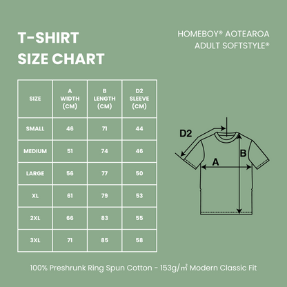 Homeboy Adult Softstyle Size Chart
