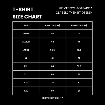 Homeboy Classic Tee Size Chart
